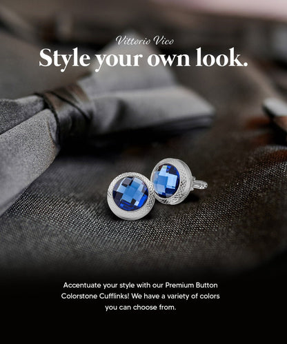 Vittorio Vico Button Colorstone Cufflinks: CL18XX Series - Royal Blue and Gold - Cufflinks - Vittorio Vico
