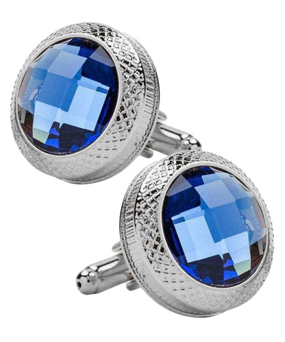 Vittorio Vico Button Colorstone Cufflinks: CL18XX Series - Royal Blue and Silver - Cufflinks - Vittorio Vico
