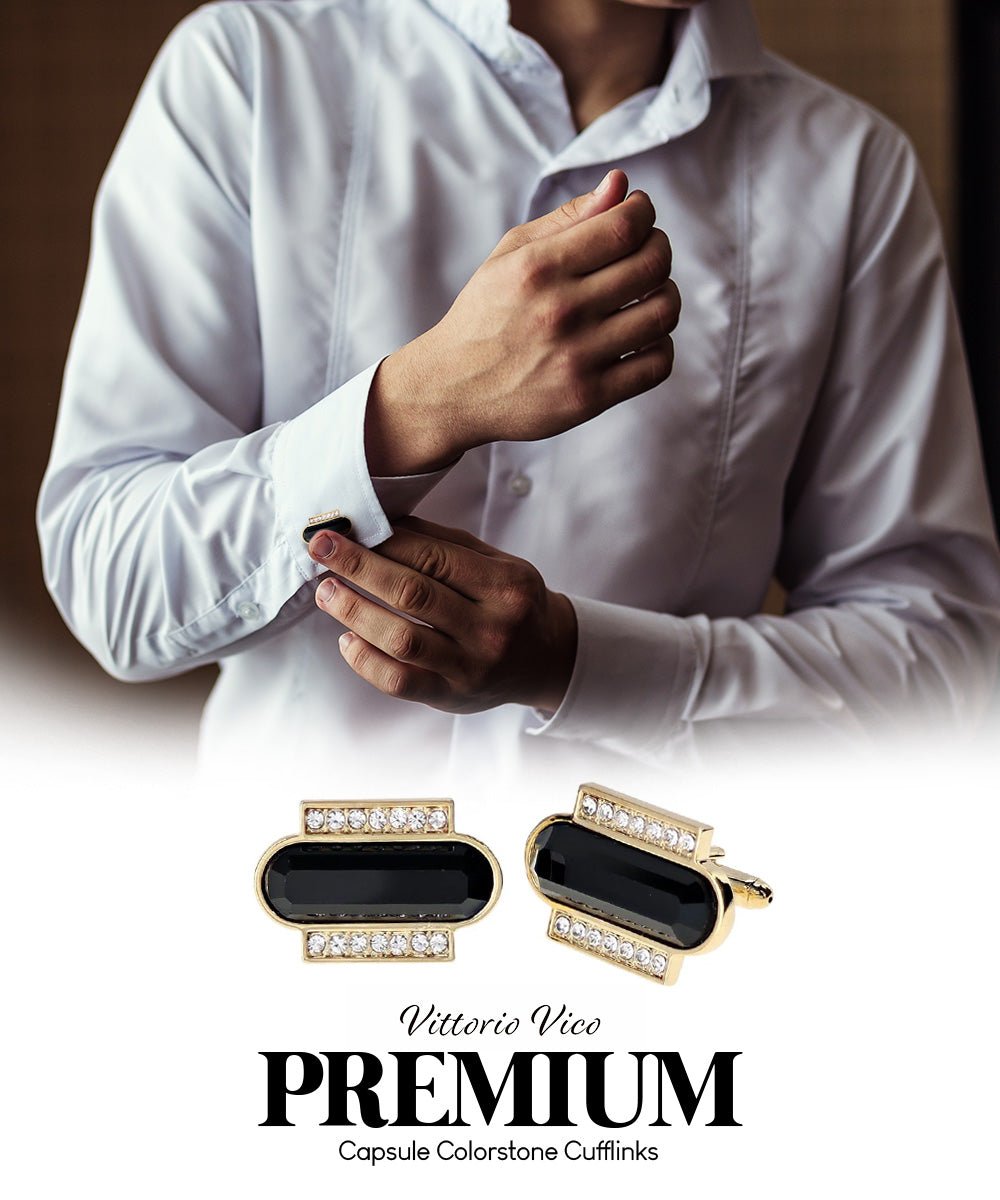 Vittorio Vico Capsule Colorstone Cufflinks: CL17XX Series - Black and Gold - Cufflinks - Vittorio Vico