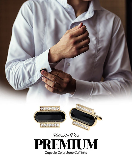 Vittorio Vico Capsule Colorstone Cufflinks: CL17XX Series - Black and Gold - Cufflinks - Vittorio Vico