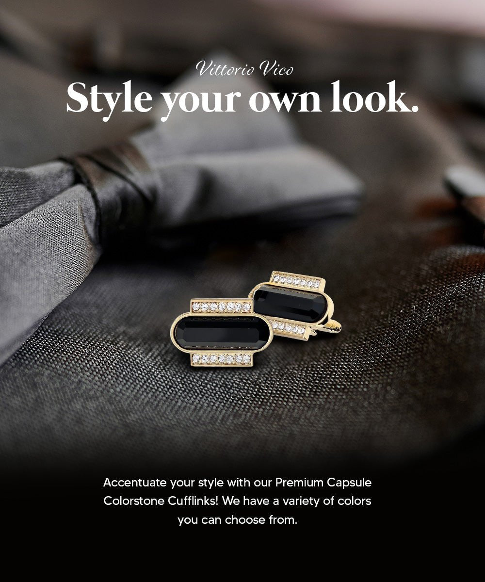 Vittorio Vico Capsule Colorstone Cufflinks: CL17XX Series - Black and Gold - Cufflinks - Vittorio Vico