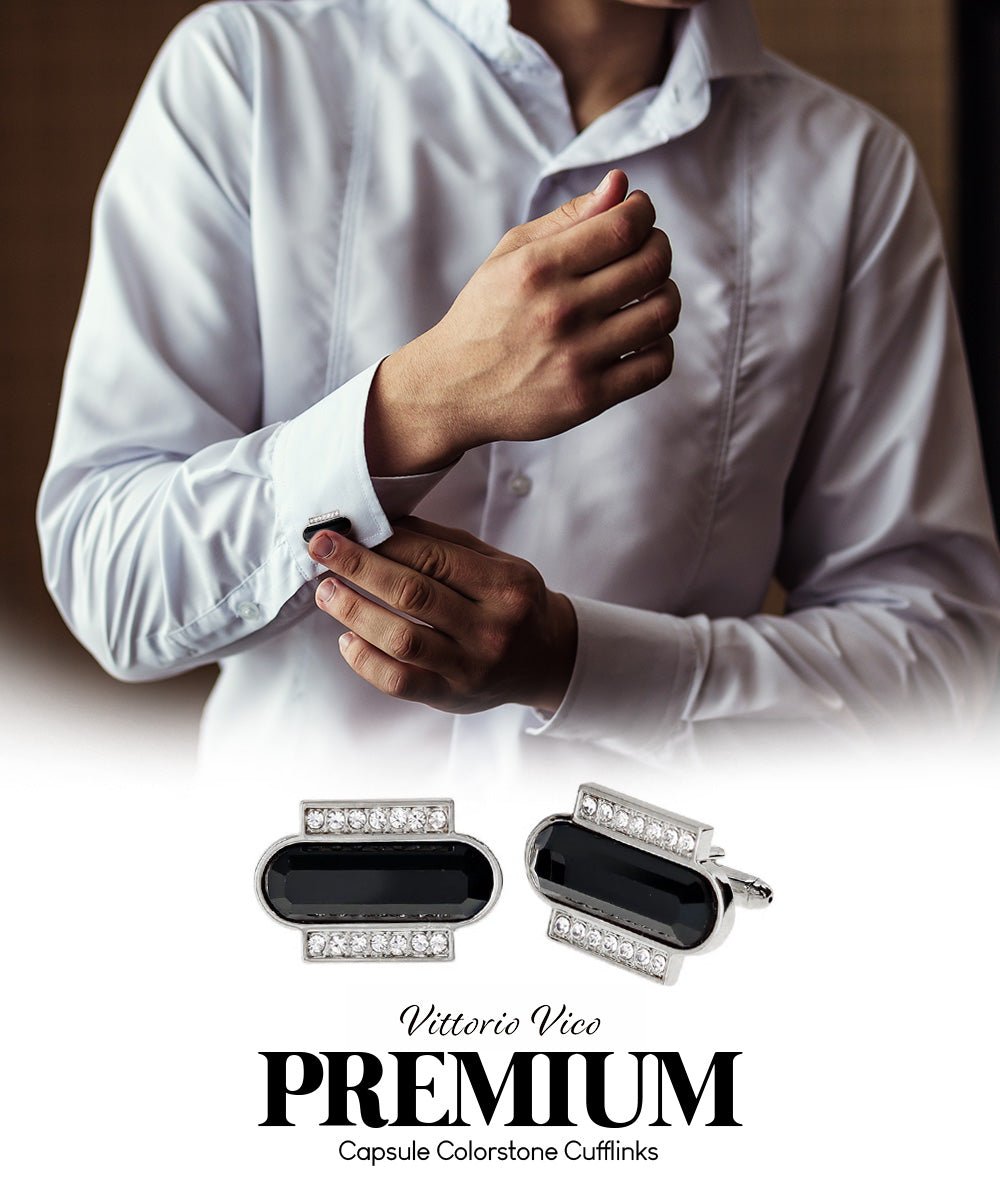 Vittorio Vico Capsule Colorstone Cufflinks: CL17XX Series - Black and Silver - Cufflinks - Vittorio Vico