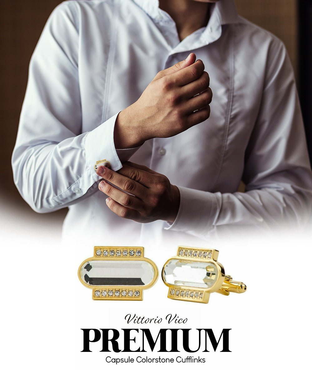 Vittorio Vico Capsule Colorstone Cufflinks: CL17XX Series - Clear and Gold - Cufflinks - Vittorio Vico