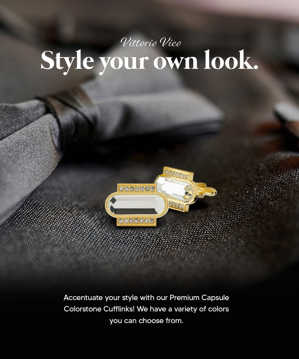 Vittorio Vico Capsule Colorstone Cufflinks: CL17XX Series - Clear and Gold - Cufflinks - Vittorio Vico