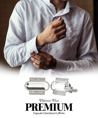 Vittorio Vico Capsule Colorstone Cufflinks: CL17XX Series - Clear and Silver - Cufflinks - Vittorio Vico