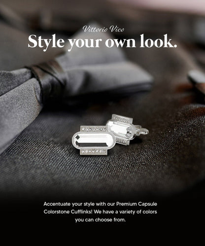 Vittorio Vico Capsule Colorstone Cufflinks: CL17XX Series - Clear and Silver - Cufflinks - Vittorio Vico