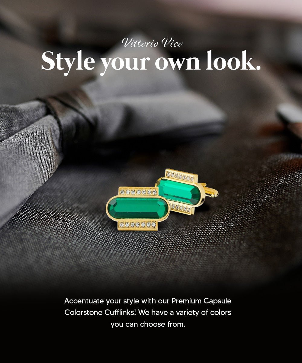 Vittorio Vico Capsule Colorstone Cufflinks: CL17XX Series - Green and Gold - Cufflinks - Vittorio Vico
