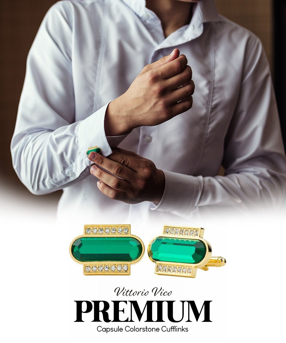 Vittorio Vico Capsule Colorstone Cufflinks: CL17XX Series - Clear and Silver - Cufflinks - Vittorio Vico