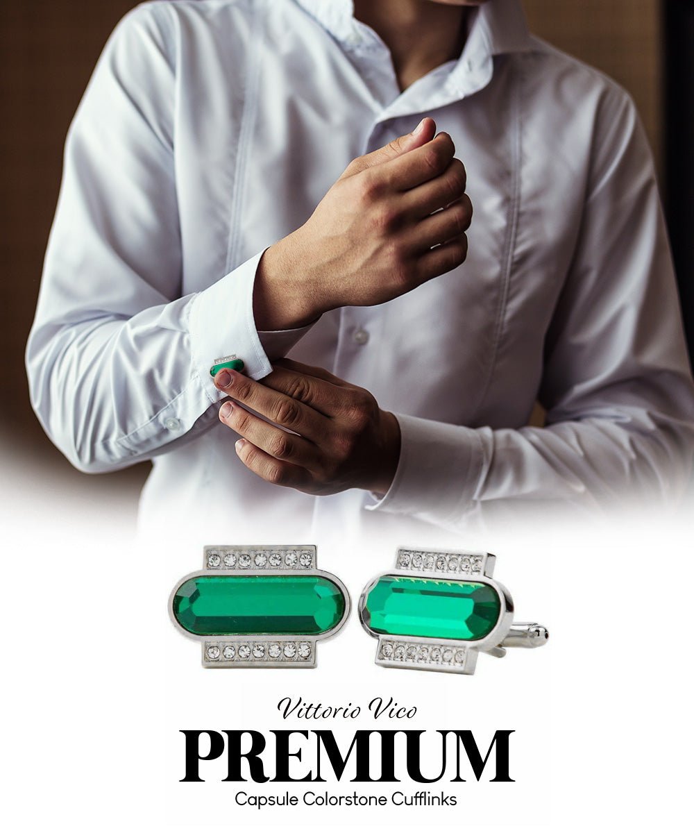 Vittorio Vico Capsule Colorstone Cufflinks: CL17XX Series - Green and Silver - Cufflinks - Vittorio Vico