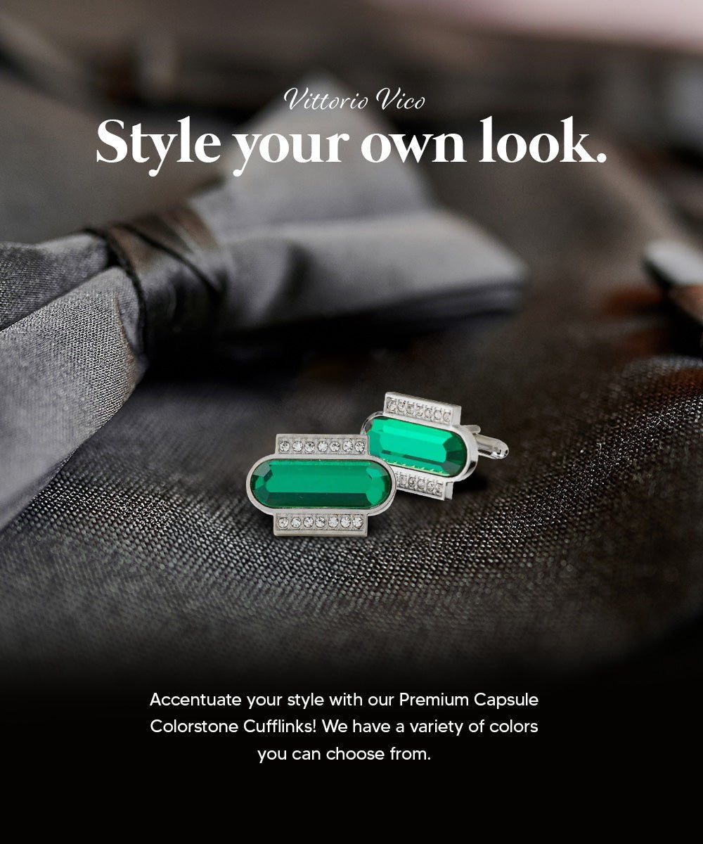 Vittorio Vico Capsule Colorstone Cufflinks: CL17XX Series - Green and Silver - Cufflinks - Vittorio Vico