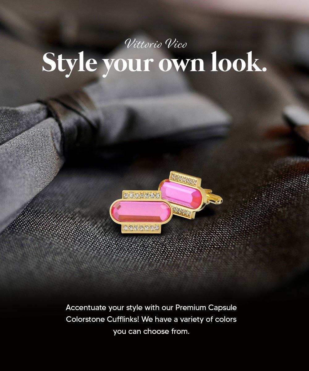 Vittorio Vico Capsule Colorstone Cufflinks: CL17XX Series - Hot Pink and Gold - Cufflinks - Vittorio Vico