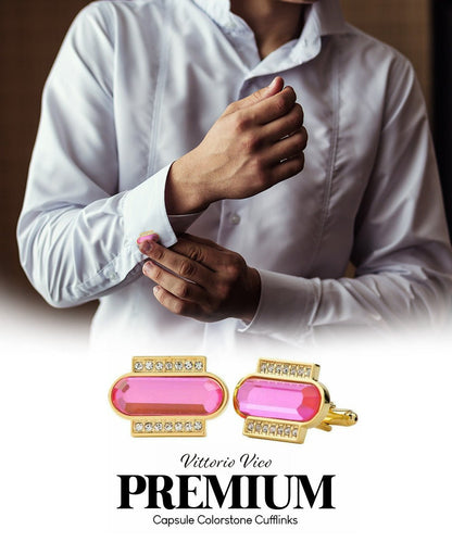 Vittorio Vico Capsule Colorstone Cufflinks: CL17XX Series - Hot Pink and Gold - Cufflinks - Vittorio Vico