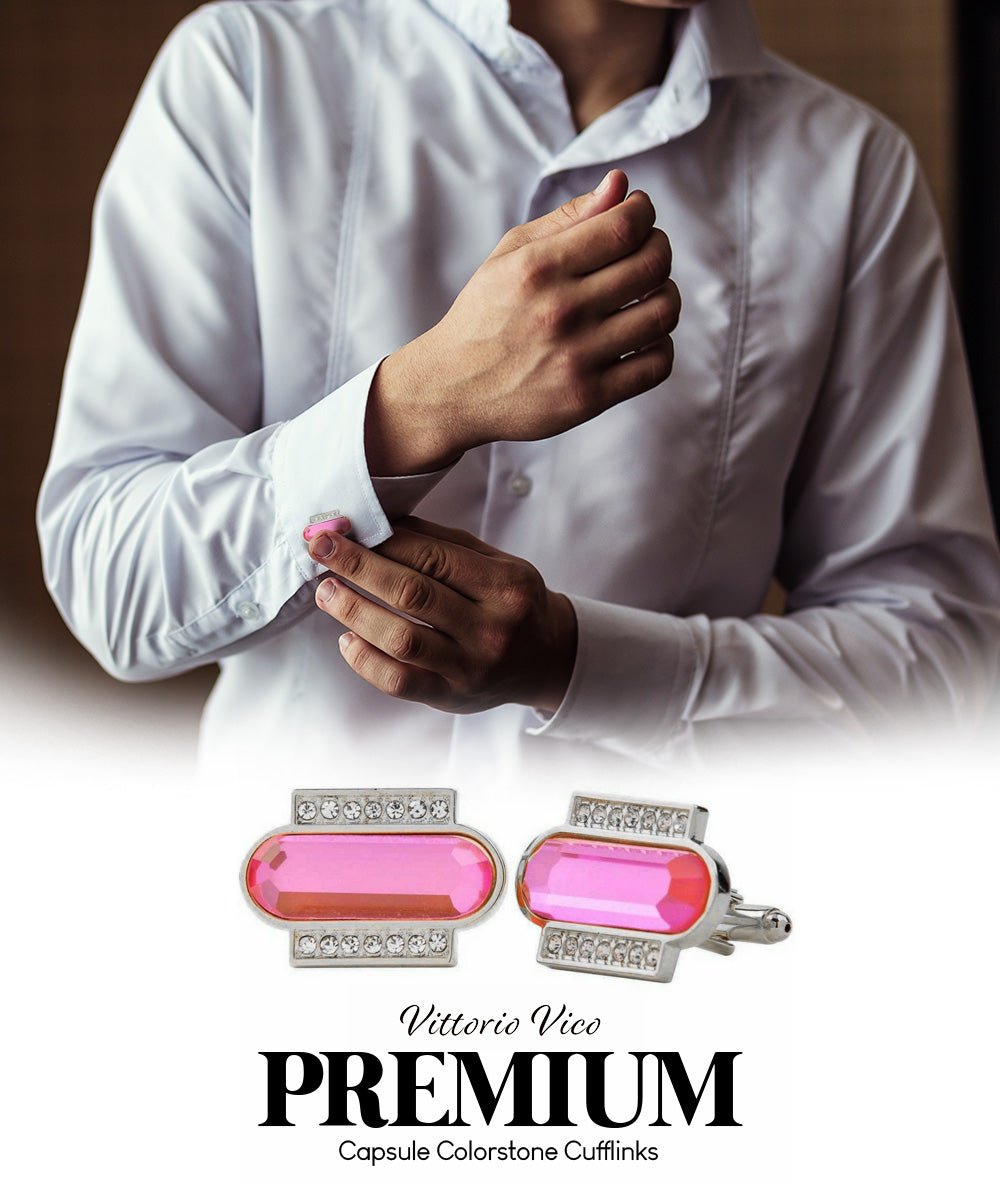 Vittorio Vico Capsule Colorstone Cufflinks: CL17XX Series - Hot Pink and Silver - Cufflinks - Vittorio Vico