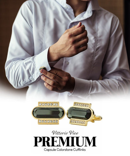Vittorio Vico Capsule Colorstone Cufflinks: CL17XX Series - Olive Green and Gold - Cufflinks - Vittorio Vico