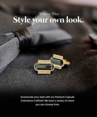 Vittorio Vico Capsule Colorstone Cufflinks: CL17XX Series - Olive Green and Gold - Cufflinks - Vittorio Vico
