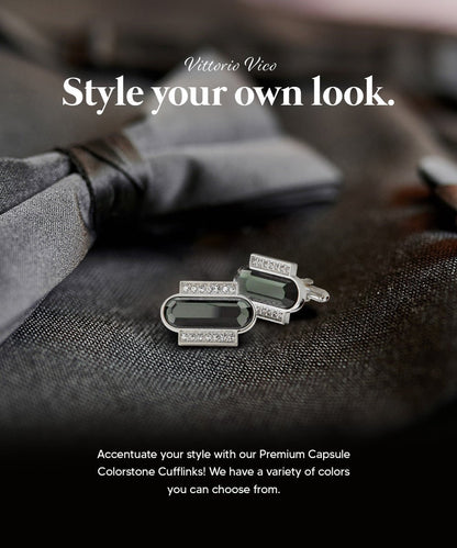 Vittorio Vico Capsule Colorstone Cufflinks: CL17XX Series - Olive Green and Silver - Cufflinks - Vittorio Vico