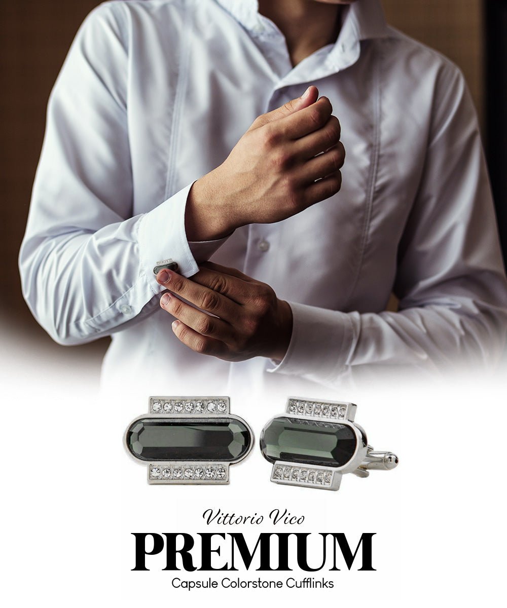 Vittorio Vico Capsule Colorstone Cufflinks: CL17XX Series - Olive Green and Silver - Cufflinks - Vittorio Vico