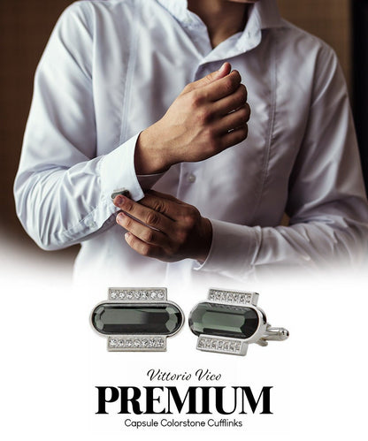 Vittorio Vico Capsule Colorstone Cufflinks: CL17XX Series - Olive Green and Silver - Cufflinks - Vittorio Vico