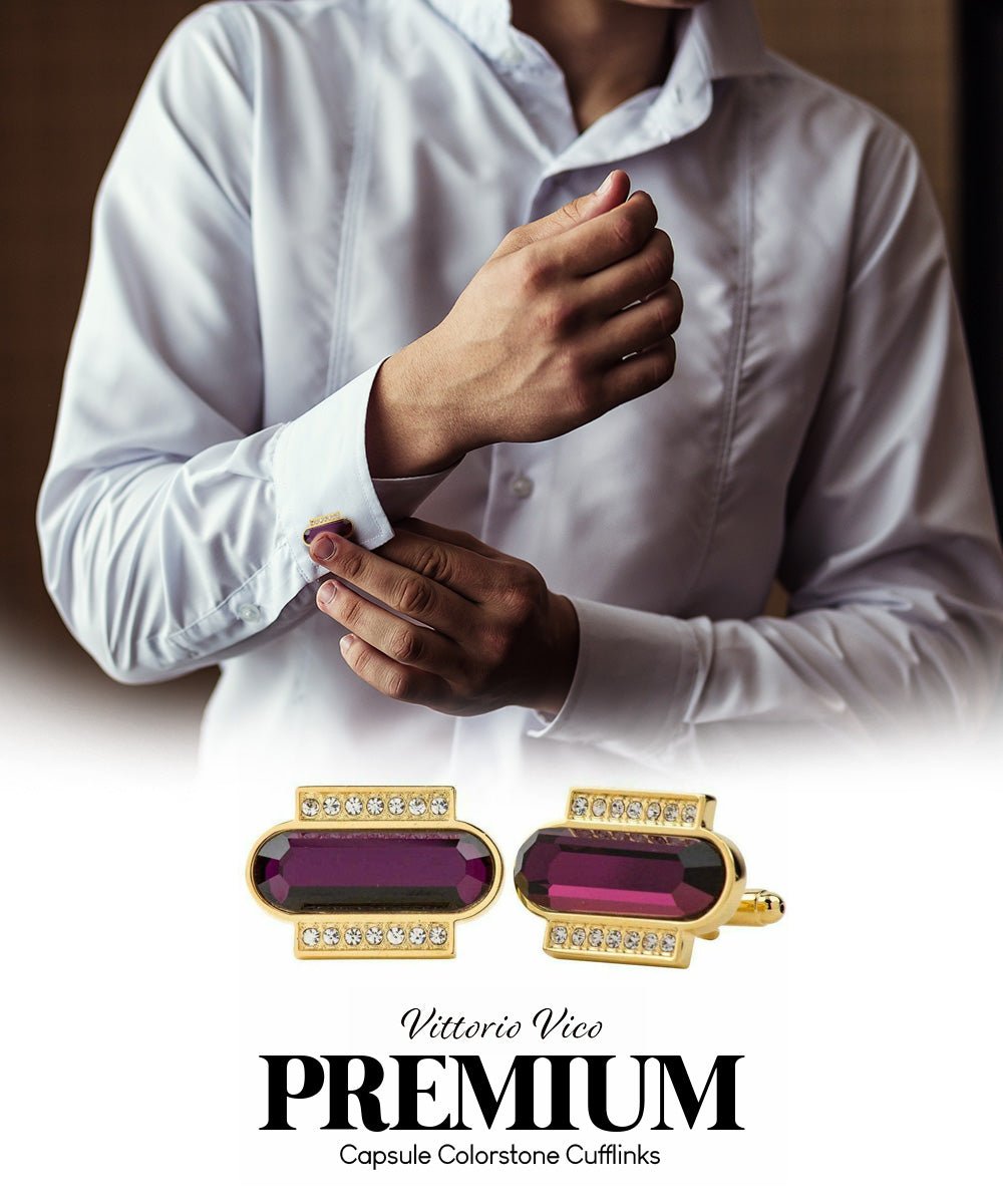 Vittorio Vico Capsule Colorstone Cufflinks: CL17XX Series - Purple and Gold - Cufflinks - Vittorio Vico