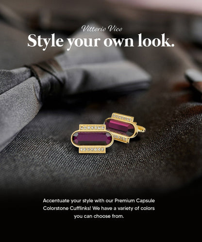 Vittorio Vico Capsule Colorstone Cufflinks: CL17XX Series - Purple and Gold - Cufflinks - Vittorio Vico