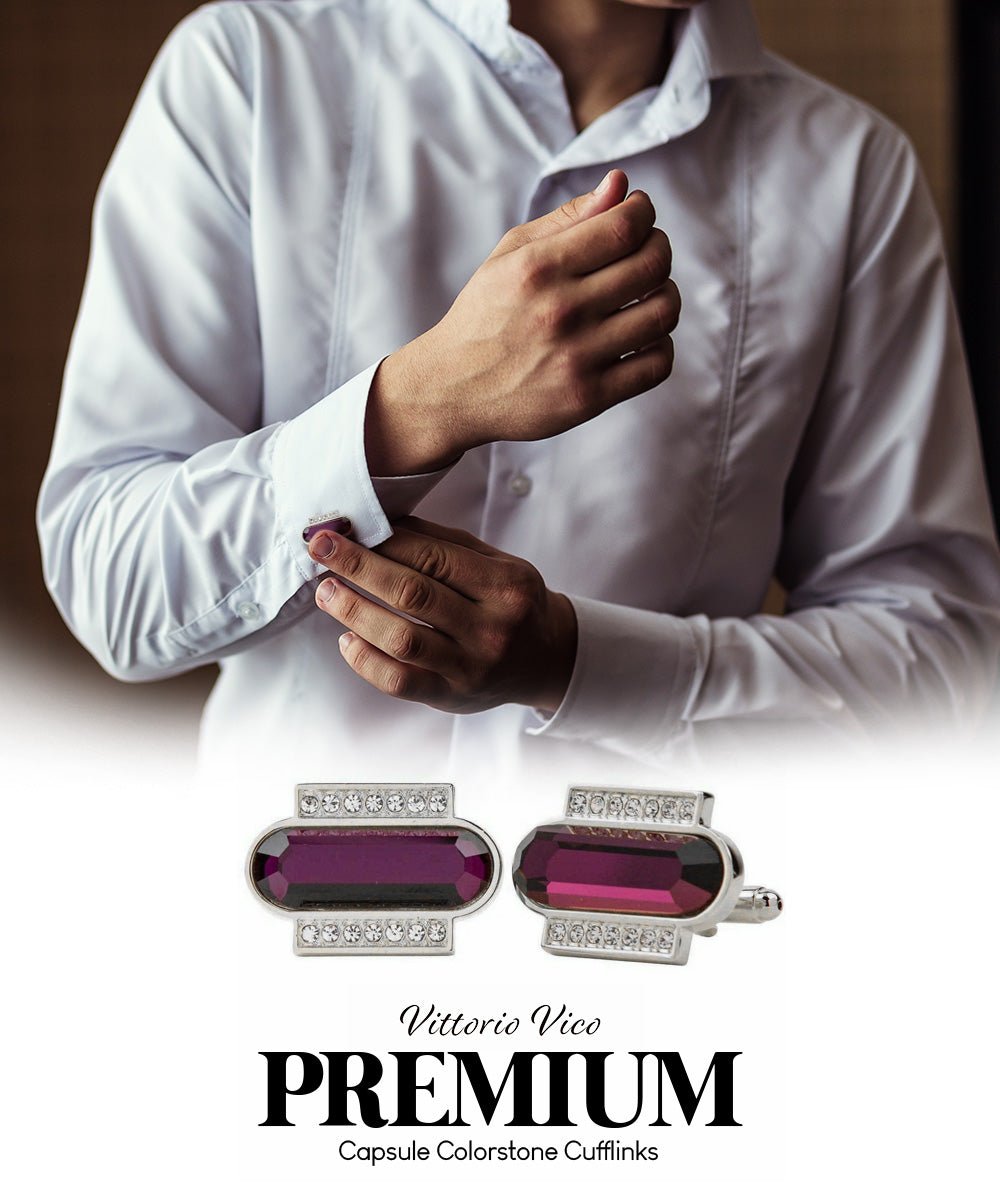 Vittorio Vico Capsule Colorstone Cufflinks: CL17XX Series - Purple and Silver - Cufflinks - Vittorio Vico
