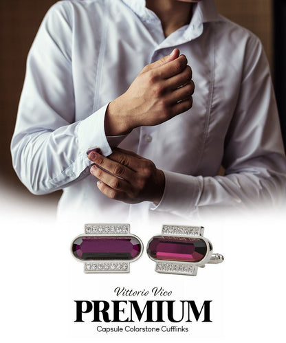 Vittorio Vico Capsule Colorstone Cufflinks: CL17XX Series - Purple and Silver - Cufflinks - Vittorio Vico