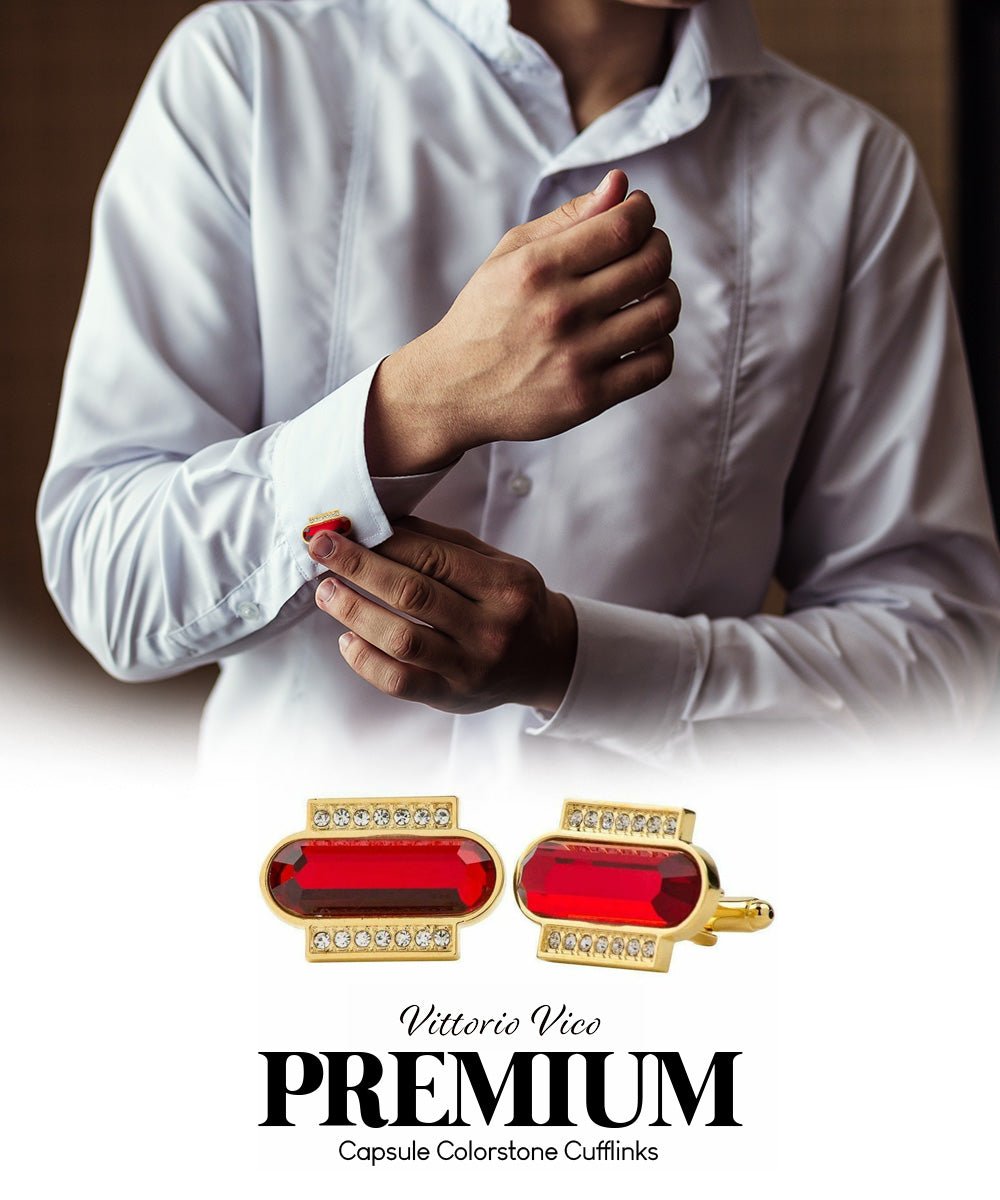 Vittorio Vico Capsule Colorstone Cufflinks: CL17XX Series - Red and Gold - Cufflinks - Vittorio Vico