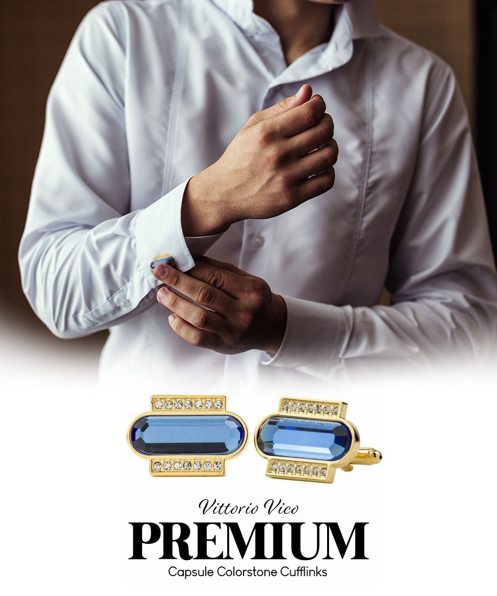 Vittorio Vico Capsule Colorstone Cufflinks: CL17XX Series - Royal Blue and Gold - Cufflinks - Vittorio Vico