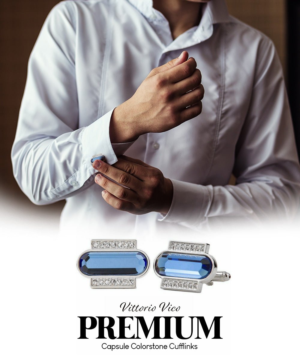 Vittorio Vico Capsule Colorstone Cufflinks: CL17XX Series - Royal Blue and Silver - Cufflinks - Vittorio Vico
