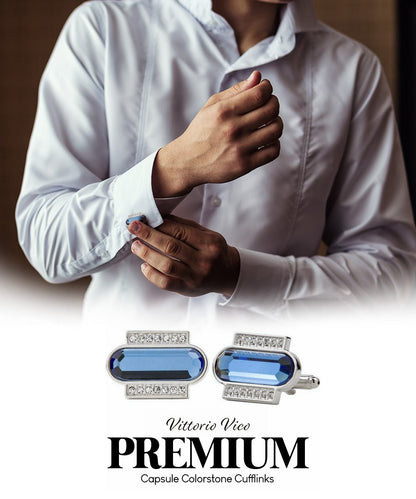 Vittorio Vico Capsule Colorstone Cufflinks: CL17XX Series - Royal Blue and Silver - Cufflinks - Vittorio Vico