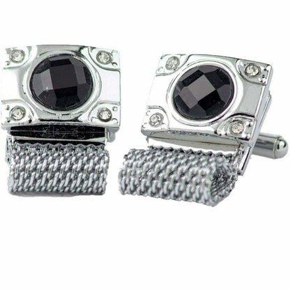 Vittorio Vico Colorful Crystal Chain Cufflinks in Gift Box - Black and Silver - Cufflinks - Vittorio Vico