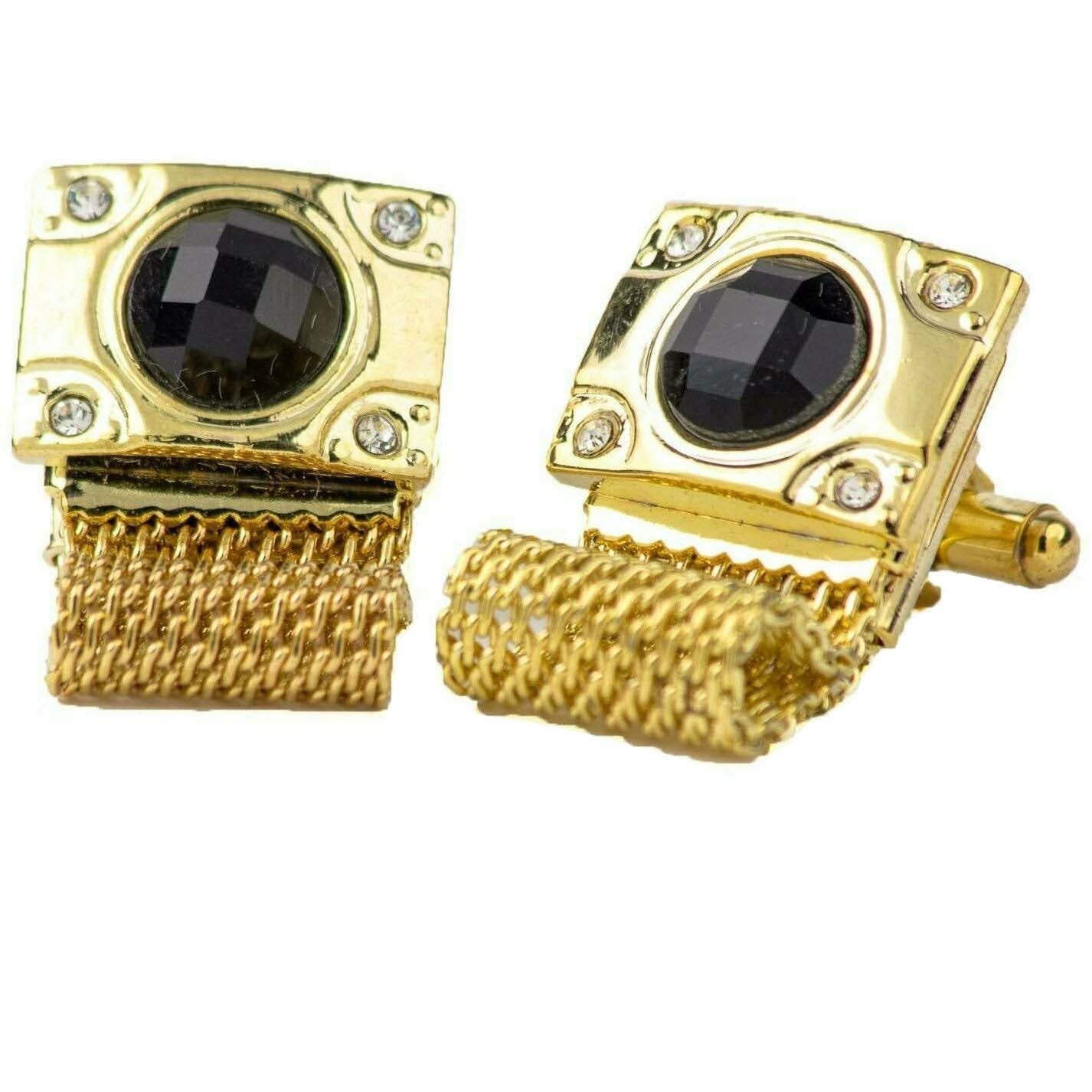 Vittorio Vico Colorful Crystal Chain Cufflinks in Gift Box - Black and Silver - Cufflinks - Vittorio Vico
