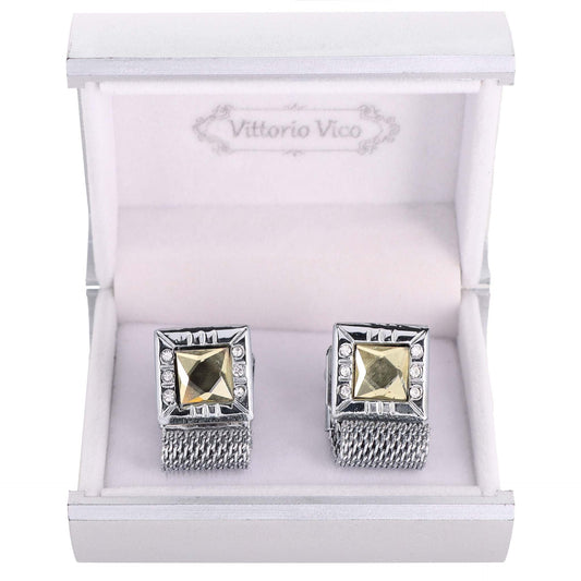 Vittorio Vico Colorful Crystal Chain Cufflinks in Gift Box - Brown and Silver - Cufflinks - Vittorio Vico
