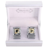 Vittorio Vico Colorful Crystal Chain Cufflinks in Gift Box - Brown and Silver - Cufflinks - Vittorio Vico
