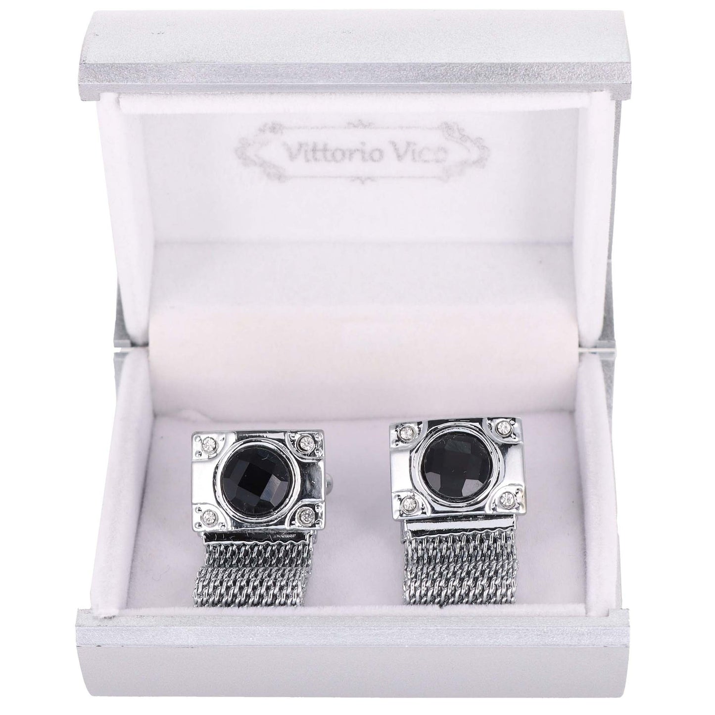 Vittorio Vico Colorful Crystal Chain Cufflinks in Gift Box - Brown and Silver - Cufflinks - Vittorio Vico