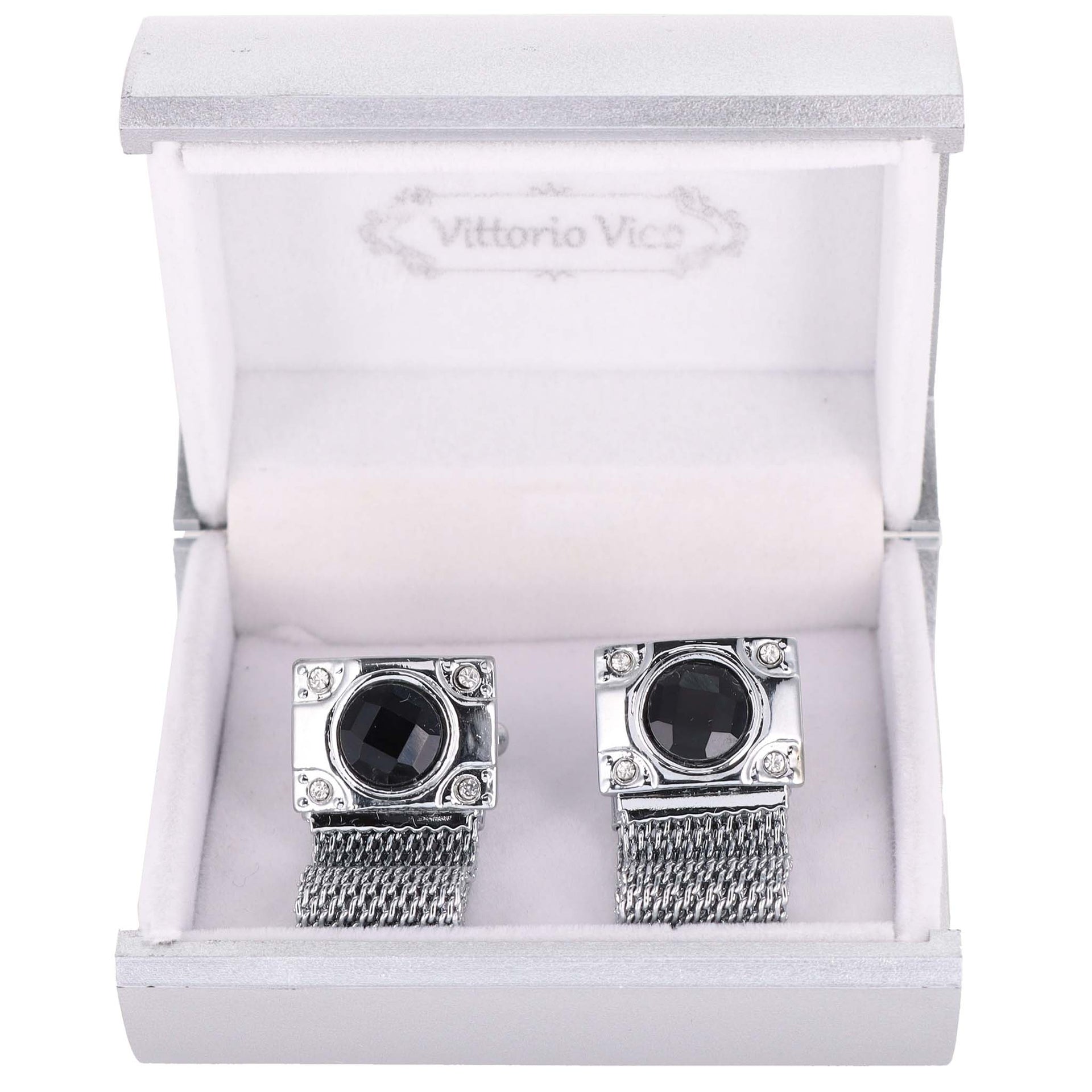 Vittorio Vico Colorful Crystal Chain Cufflinks in Gift Box - Brown and Silver - Cufflinks - Vittorio Vico