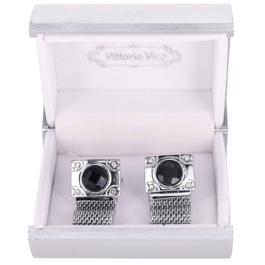 Vittorio Vico Colorful Crystal Chain Cufflinks in Gift Box - Brown and Silver - Cufflinks - Vittorio Vico