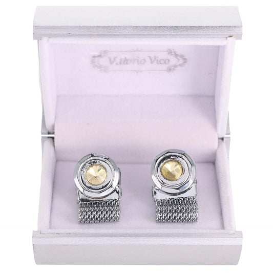 Vittorio Vico Colorful Crystal Chain Cufflinks in Gift Box - Yellow and Silver - Cufflinks - Vittorio Vico