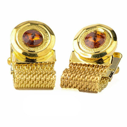 Vittorio Vico Colorful Crystal Chain Cufflinks in Gift Box - Yellow and Silver - Cufflinks - Vittorio Vico