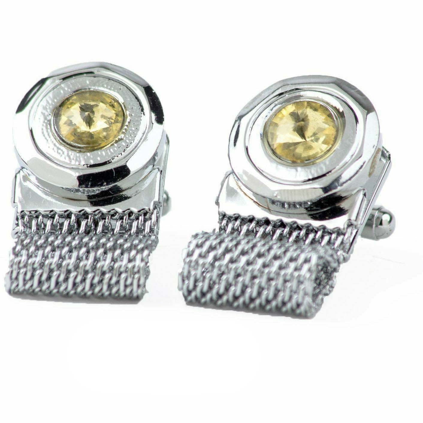 Vittorio Vico Colorful Crystal Chain Cufflinks in Gift Box - Yellow and Silver - Cufflinks - Vittorio Vico