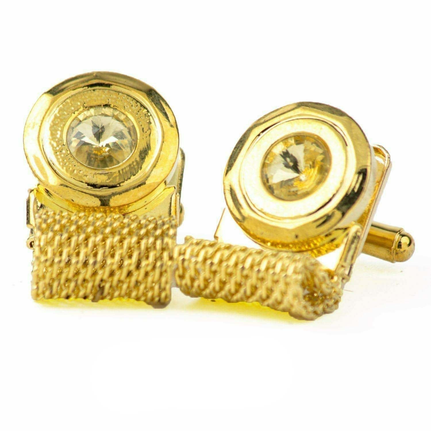 Vittorio Vico Colorful Crystal Chain Cufflinks in Gift Box - Yellow and Silver - Cufflinks - Vittorio Vico