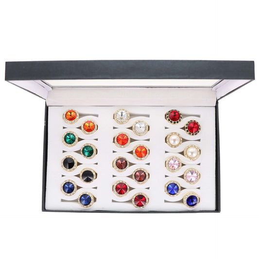 Vittorio Vico Custom Selection Button Covers with Assorted Crystal Colorstones in Presentation Box: 24 Pack - Gold - Button Covers - Vittorio Vico