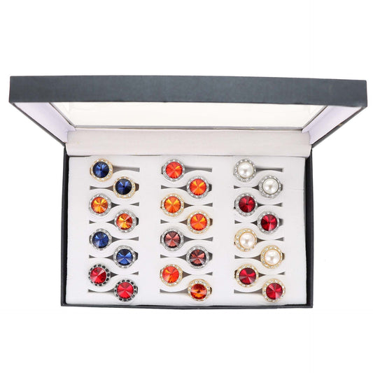 Vittorio Vico Custom Selection Button Covers with Assorted Crystal Colorstones in Presentation Box: 24 Pack - Gold - Button Covers - Vittorio Vico