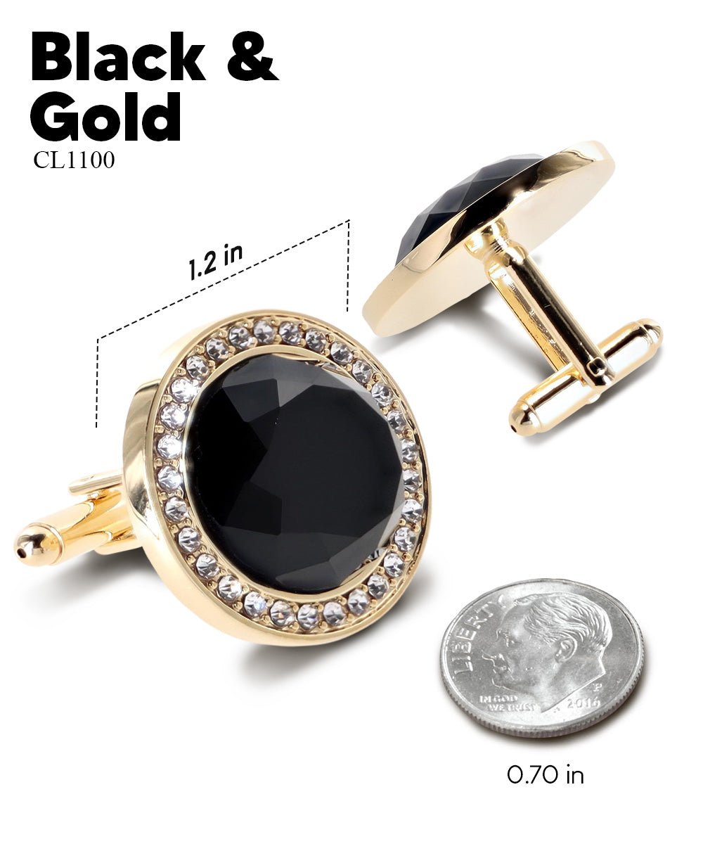 Vittorio Vico Discus Crystal Colorstone Bling Cufflinks: CL11XX Series - Black and Gold - Cufflinks - Vittorio Vico