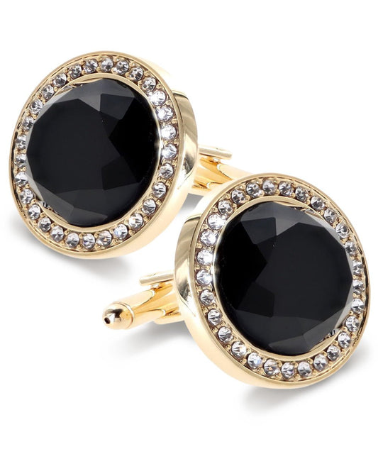 Vittorio Vico Discus Crystal Colorstone Bling Cufflinks: CL11XX Series - Black and Gold - Cufflinks - Vittorio Vico