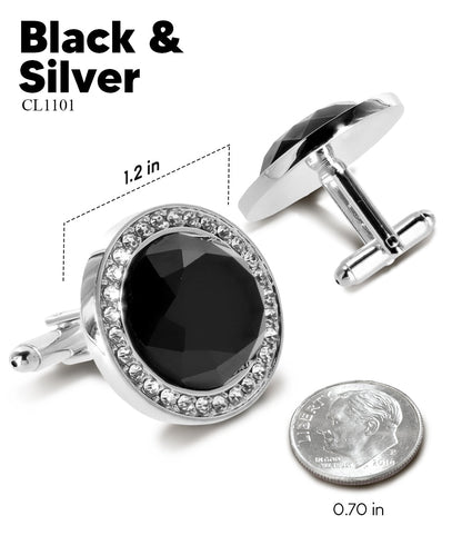Vittorio Vico Discus Crystal Colorstone Bling Cufflinks: CL11XX Series - Black and Silver - Cufflinks - Vittorio Vico