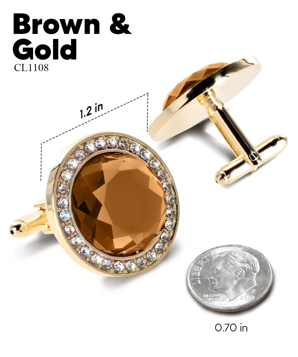 Vittorio Vico Discus Crystal Colorstone Bling Cufflinks: CL11XX Series - Brown and Gold - Cufflinks - Vittorio Vico