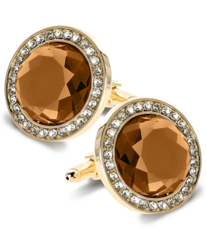 Vittorio Vico Discus Crystal Colorstone Bling Cufflinks: CL11XX Series - Brown and Gold - Cufflinks - Vittorio Vico