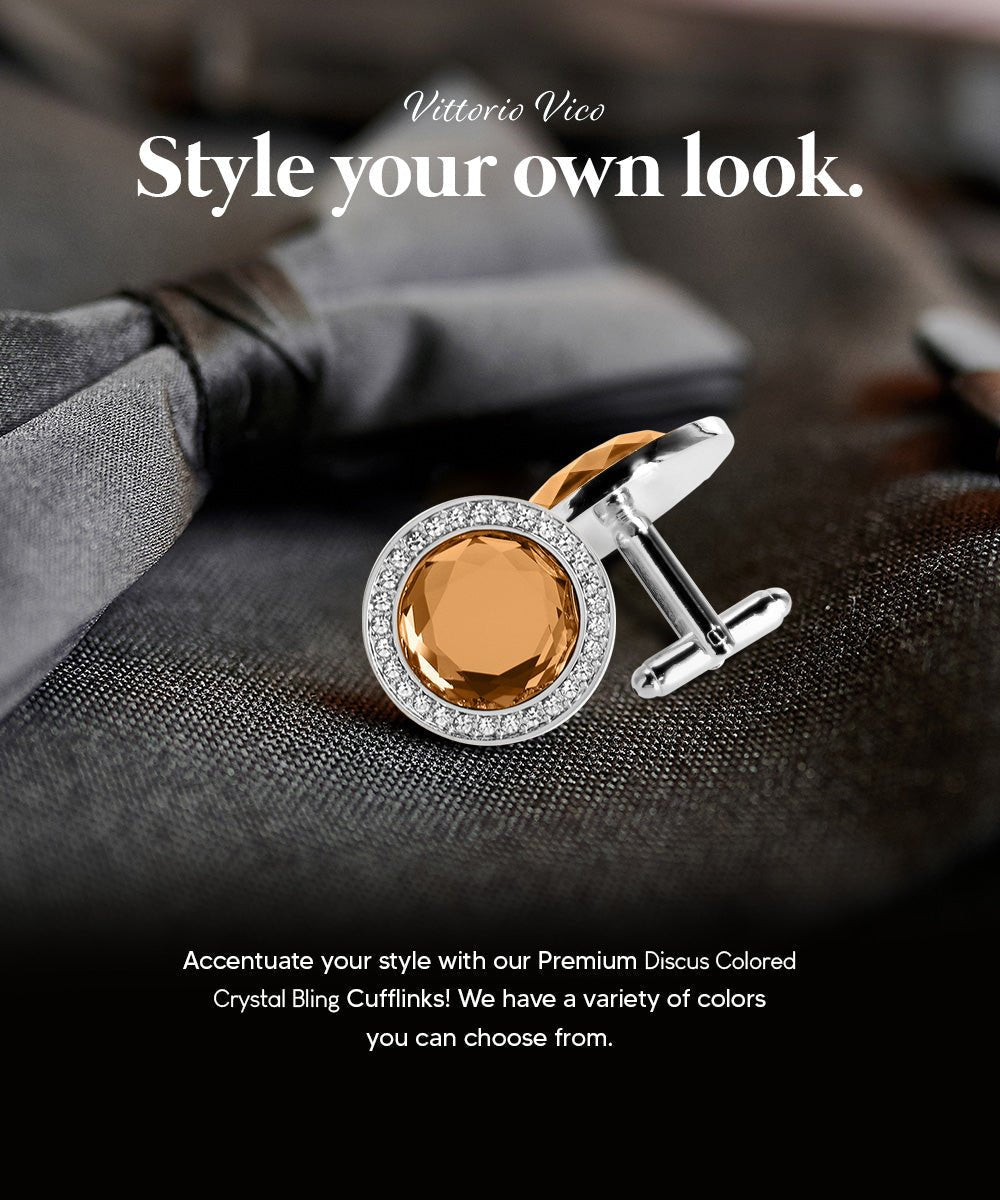 Vittorio Vico Discus Crystal Colorstone Bling Cufflinks: CL11XX Series - Brown and Silver - Cufflinks - Vittorio Vico