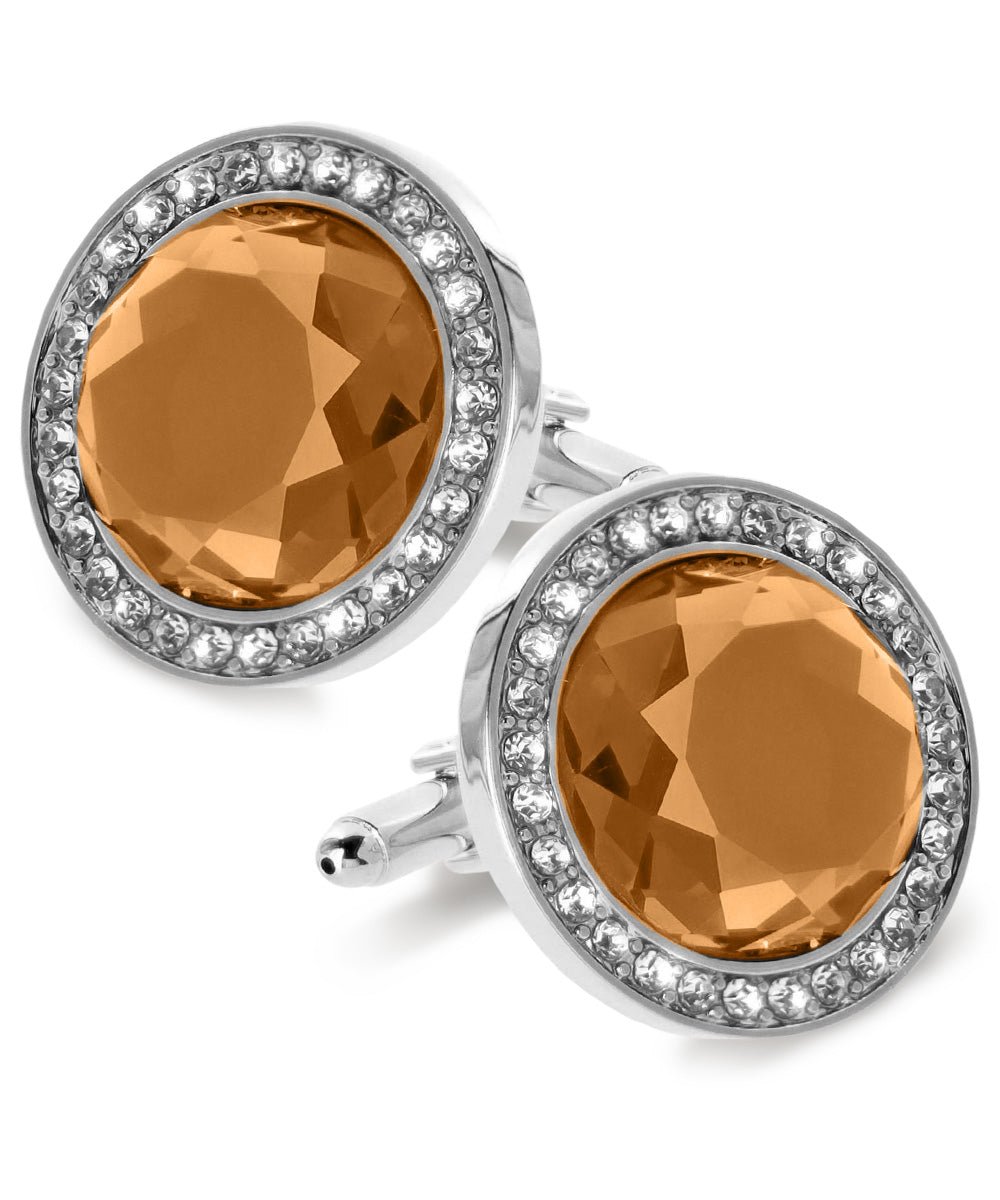 Vittorio Vico Discus Crystal Colorstone Bling Cufflinks: CL11XX Series - Brown and Silver - Cufflinks - Vittorio Vico